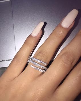 925 Sterling Silver Shiny Personalized Three Ring Fashion Cubic Zirconia Cocktail Ring CZ Diamond Multi Row Ring Eternal Engagement Wedding Jewelry-Making-Patterns