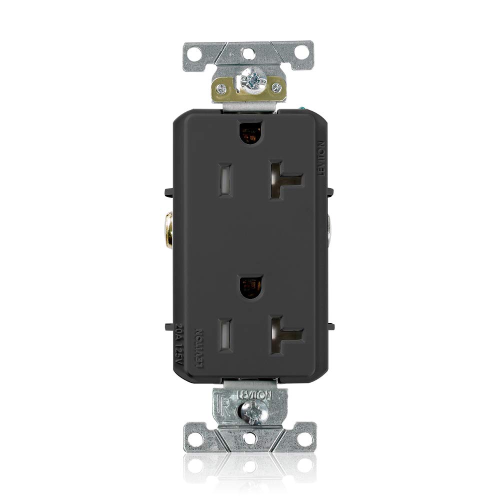 Leviton 20 Amp, 125 Volt, Tamper Resistant, Decora Plus Duplex Receptacle, Straight Blade, Commercial Grade, Self Grounding, TDR20, Brown