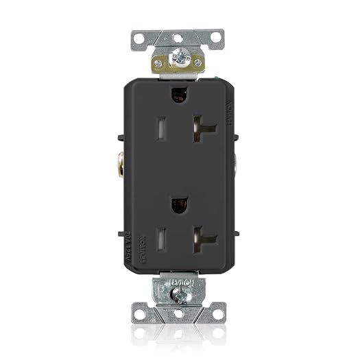 Leviton 20 Amp, 125 Volt, Tamper Resistant, Decora Plus Duplex Receptacle, Straight Blade, Commercial Grade, Self Grounding, TDR20-E, Black
