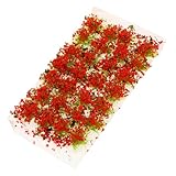 GARVALON 1 Caja Miniatura de Flores Artificiales Rojas Racimo de Verdes para Decoración de Casas de Muñecas Jardín de Hadas Modelo de Paisaje y Maquetas