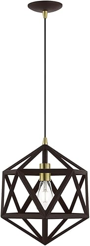Livex Lighting Ashland - Colgante de 1 luz en estilo geométrico, 20.75 pulgadas de alto y 13 pulgadas de ancho, acabado de broncelatón antiguo