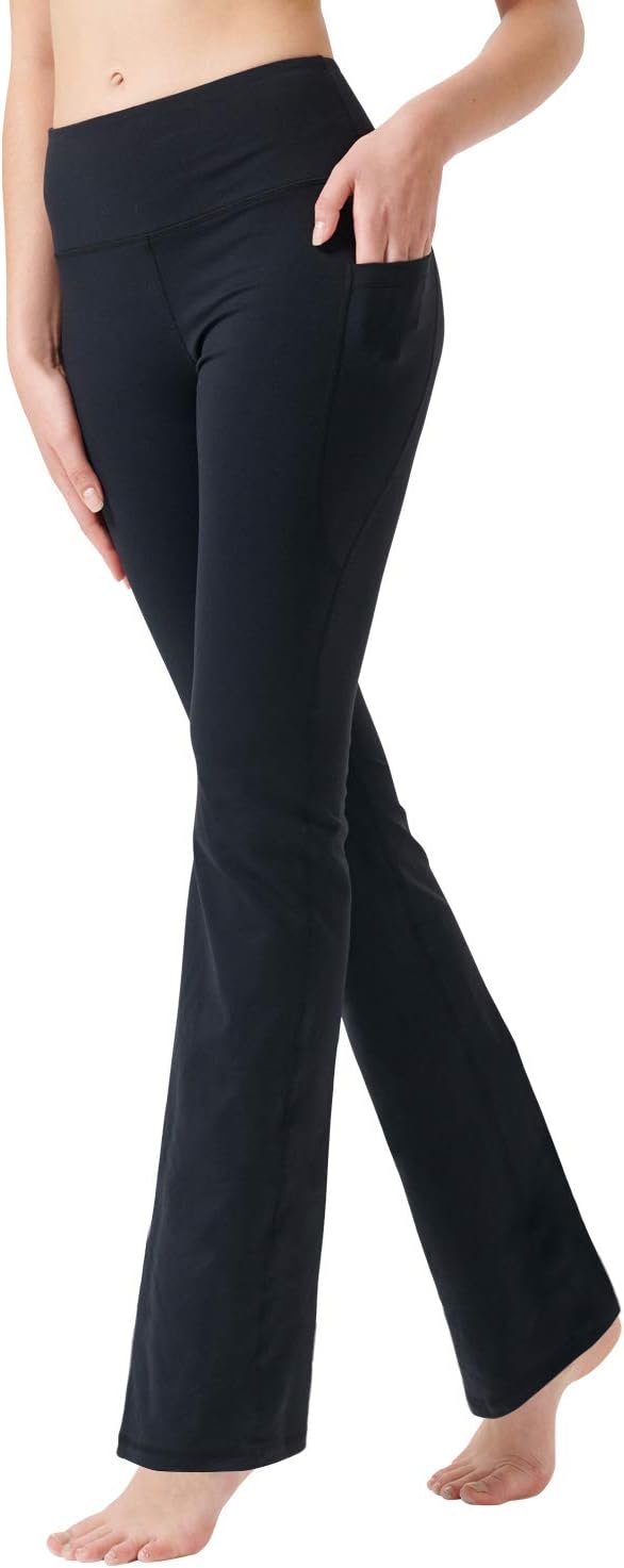Zeronic Women's High Waist Bootcut Yoga Pants with Pockets Tummy Control Workout Running Pants Long Bootleg Flare Pants - Image 2