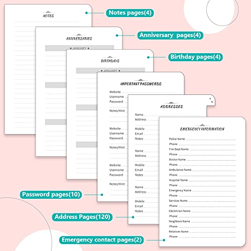 JUBTIC Address book with Alphabetical Tabs, Hardcover Password Keeper and Telephone Book Address Organizer Record Contacts, Internet Login Address Log book Journal Notebook for Home or Office-Pink