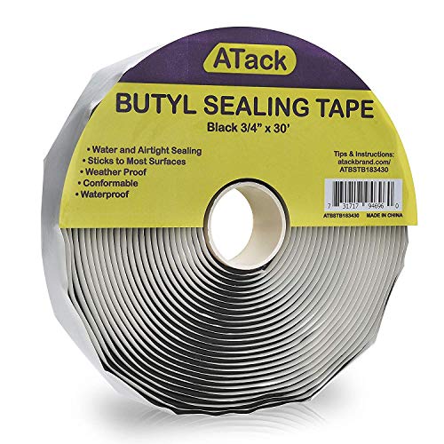 ATack Black Butyl Seal Tape 1/8-Inch x 3/4-Inch x 30-Foot Leak Proof Putty Tape for RV Repair, Window, Boat Sealing, Glass and EDPM Rubber Roof Patching