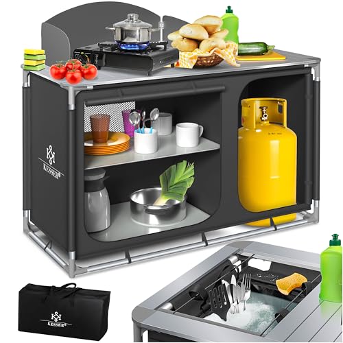 KESSER® Cuisine de camping | Avec sac de transport et set de tasses | Armoire de camping pliable | avec cadre en aluminium | Cuisine de voyage | Boîte de cuisine |...