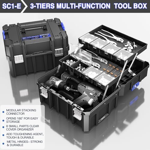 Image of AIRAJ 4 Tier Rolling Tool Box with Wheels, 18 inch Stackable Tool Box Organizer