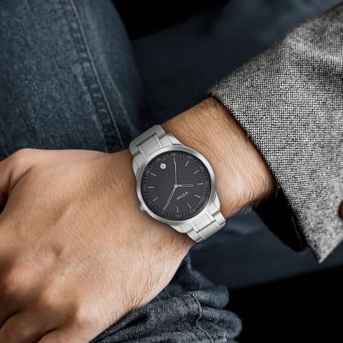 Image of Titan Minimalist Quartz Analog With Date Anthracite Dial Silver Metal Strap Watch for Men - NP1806SM02
