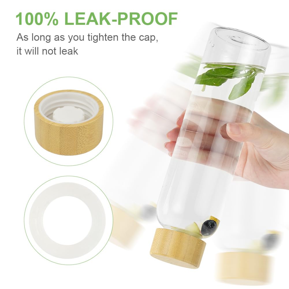 flintronic Botella de Agua Cristal 550ML, Vidrio Borosilicato con Tapón de Bambú, Botella de Agua Reutilizable, Sin BPA, Leak-proof, para Deporte, Camping, Niños y Adultos (Gris)