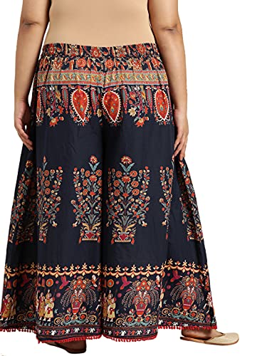 Image of Juniper Women's Plus Size Indigo Cotton Printed Flared Palazzo