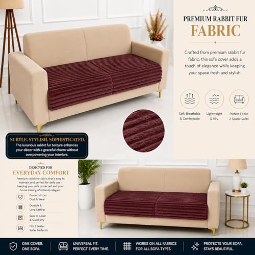Image of Homerz Premium Rabbit Fur Sofa Cover with Anti-Skid Backing, Soft Plush Fabric Sofa Protector for Living Room Furniture (Pink, 2 Seater, Only Seat Cover)