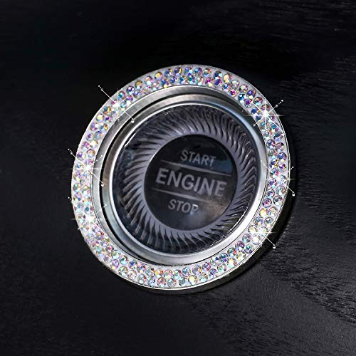 Image of ToBeQueen Car Crystal Ring Sticker Multicolor Bling Ring Interior Emblem,2 Pcs Crystal Car Decal Start Engine Ignition Button for Women Girl Rhinestone Bling Car Accessories Colorful