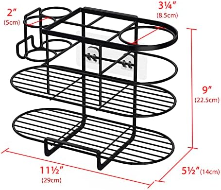 Linkidea Hair Tool Organizer with Hook, Self Adhesive Hair Dryer Holder for Bathroom, Blow Dryer Styling Tool Storage Basket for Bedroom (Black)