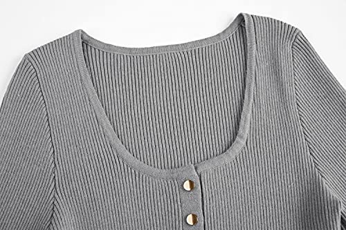 Apbondy Womens Sexy Long Sleeve Sweater Scoop Neck Button Up Fitted Pullover Shirts Tops3