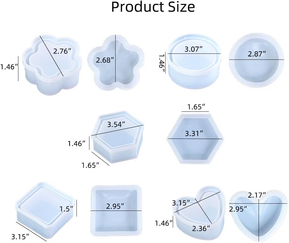 BIGEBO Box Resin Mold with Lid, 5 Shape Storage Container Silicone Casting Molds Jewelry Box Molds for Epoxy Resin Candle Holder DIY Resin Craft