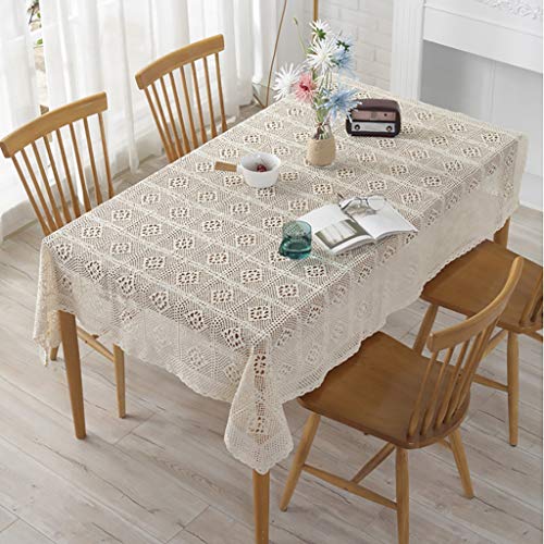 Nappe au crochet coton blanc rectangle lavable pour protéger table en bois