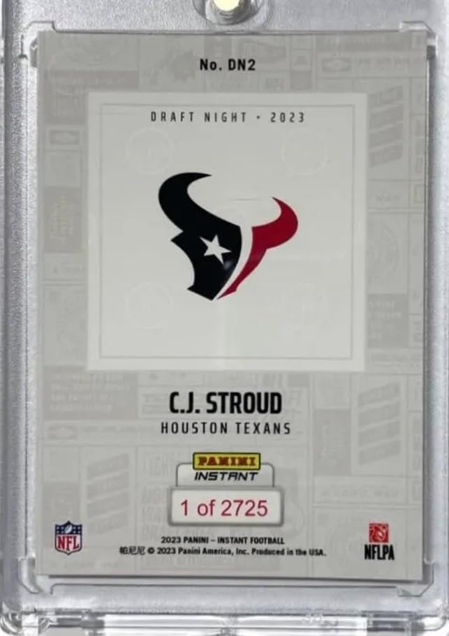 Miniatura 2 de 2023 Panini Instant C.J. Stroud RC #DN2- 23 NFL Draft Night -Pick #2-Rookie Football Trading Card- Houston Texans- Print Run of Only 2725 Made!