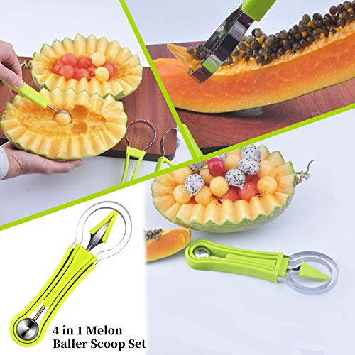 5Pcs Melon Baller Scoop Set, 4 In 1 Stainless Steel Fruit Scooper Seed Remover Cutter, Double Sided Melon Baller Spoon, Avocado Cutter, Watermelon Carving Knife For Dig Pulp Separator Fruit Slicer #TOP1