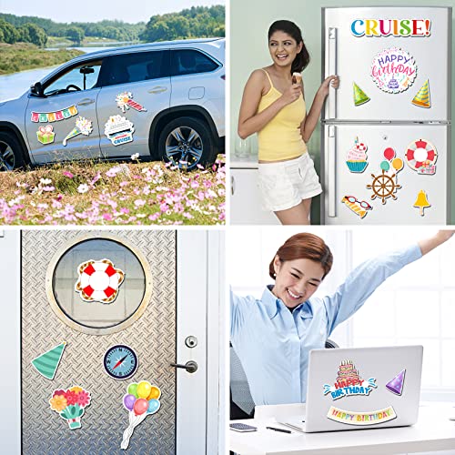 28 Pcs Birthday Cruise Door Decorations Magnetic Happy Birthday Magnets Decorative Accessories For Cabin Door Refrigerator Car Ship Stateroom Office Carnival Party #TOP5