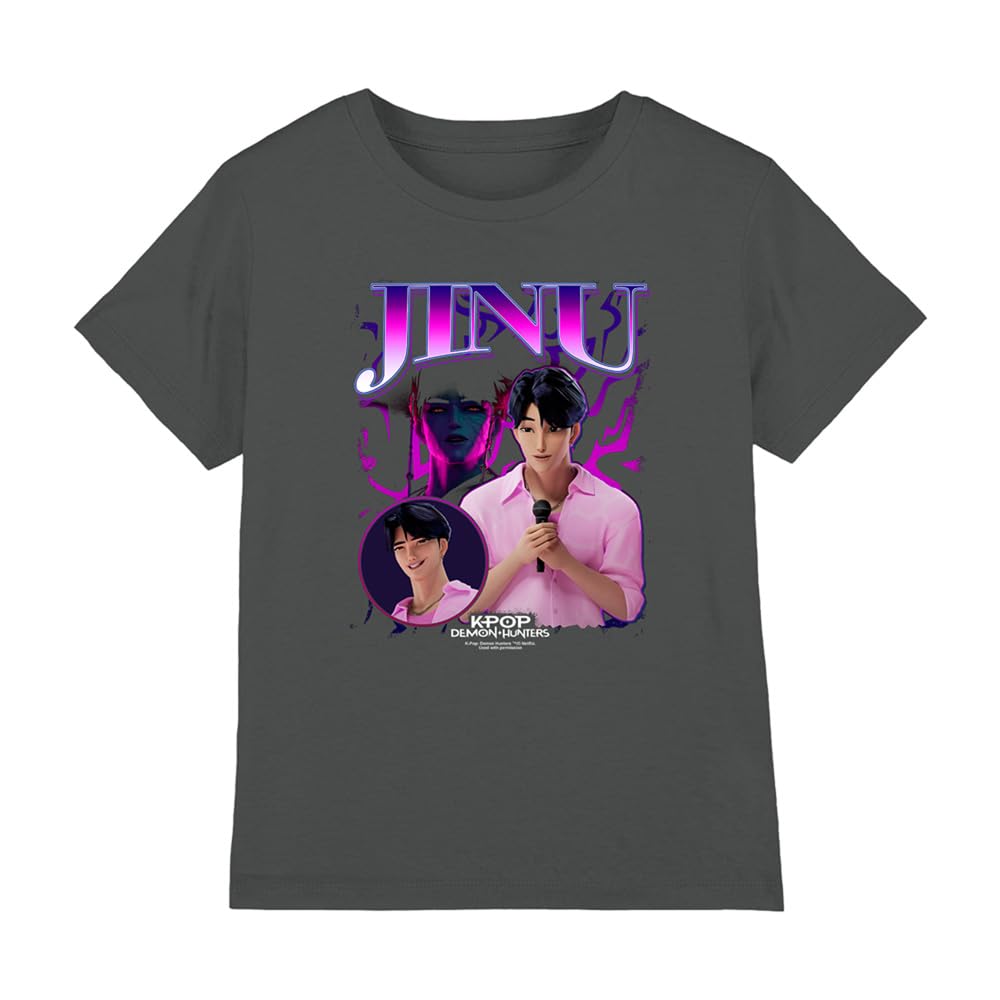 K-Pop Demon Hunters Unisex Kid's Jinu Bootleg T Shirt, Charcoal, 5-6 anni