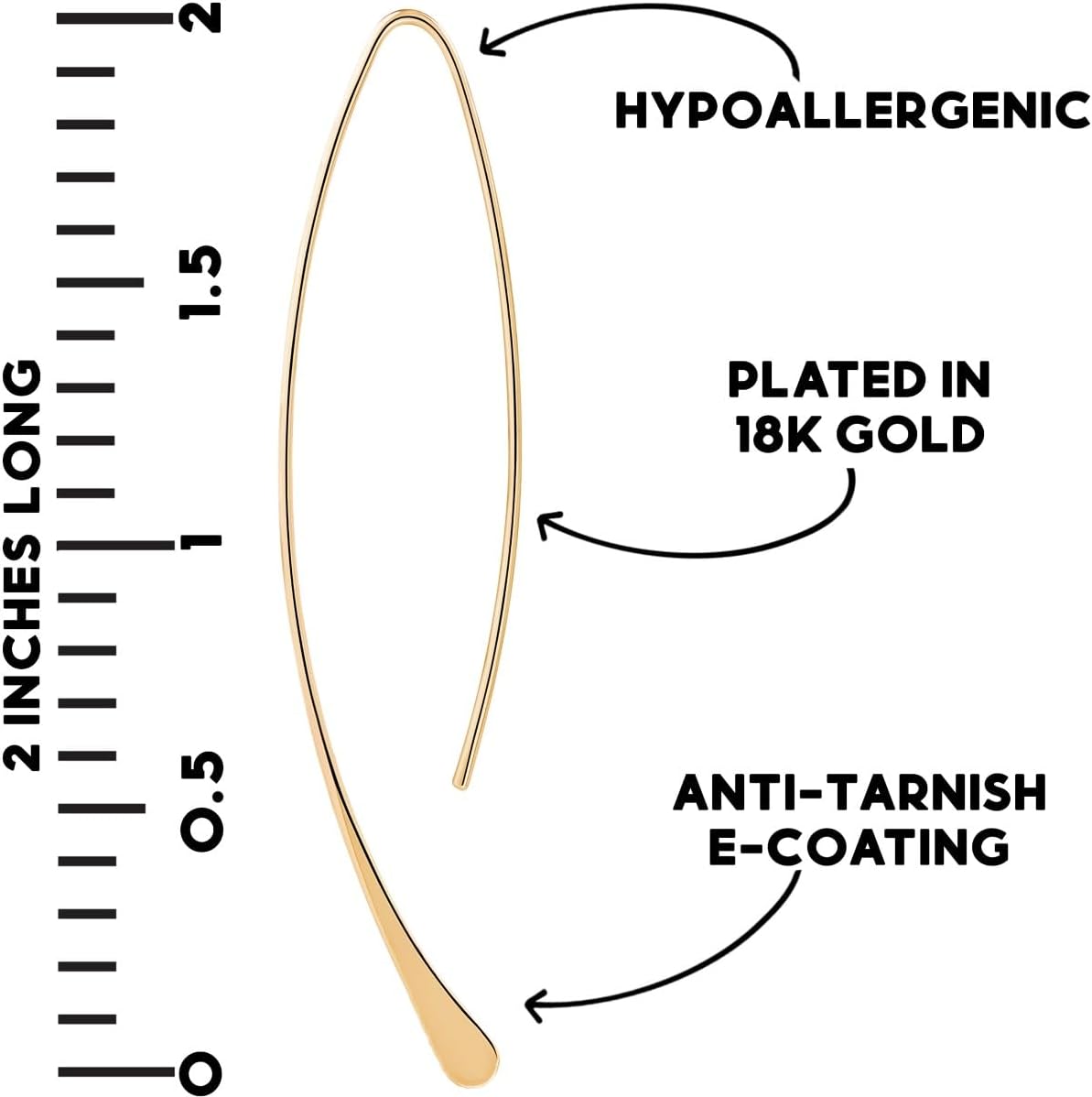 Upside Down Hoop Earrings - Hypoallergenic Lightweight Wire Needle Drop Dangle Threader Hoops for Women, Safe for Sensitive Ears - Plated in 925 Sterling Silver or 18k Gold - Image 4