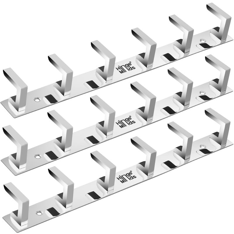 HingeMinds Stainless Steel Cloth Hanger for Wall, Clothes Hook Hangers Door Mounted, Bathroom Hooks for Hanging Towel, Wall Mount Shirt Hangers, Dress Holder Hooks - 6 Pin, Pack of 3, Silver (B09WRVMM9Y) Amazon Price History, Amazon Price Tracker