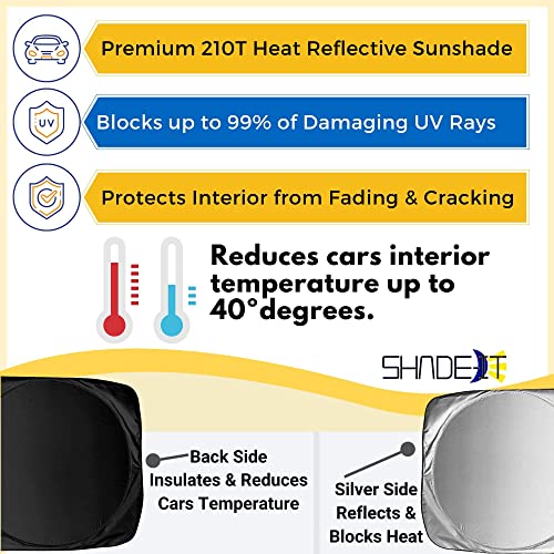 Shade-It Car Windshield Sun Shade Durable 210T Polyester Heat Block Uv Protection Sunshades - Sunlight Blocker Reflective Sun Visor Car Window Shade - Easy Storage Sunshade Car Accessories (Medium) #TOP1