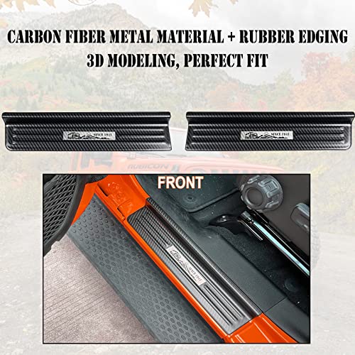 Rowa Door Sill Guards Compatible With Jeep 2018-2023 Wrangler Jl Jlu & 2020-2023 Gladiator Jt, Carbon Fiber Pattern 304 Stainless Steel Door Entry Guard Full Coverage For Door Sill Protector (2- Door) #TOP1