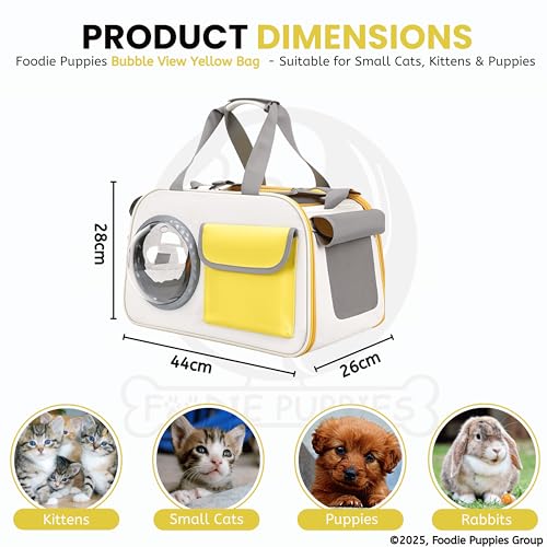 Image of Foodie Puppies Pet Carrier Bag for Cats & Small Dogs (Bubble View), (44 x 28 x 28cm) | Lightweight Travel Tote with Pocket, Breathable Mesh Panels & Airline-Approved Design | Suitable for Small Pets