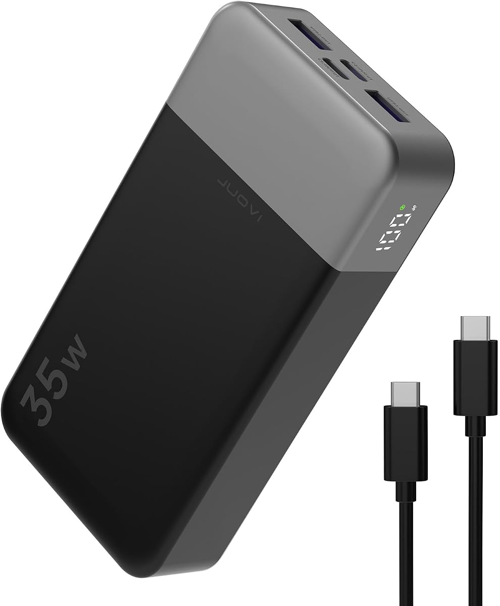 JUOVI Power Bank 35W 20000mAh Portable Charger Fast Charging，PD 3.0 QC 4.0 Fast Charging Phone Charger with LED Display, Travel Battery Pack 2 USB C 2 USB A Ports for iPhone 16/15/14 Series, Galaxy,