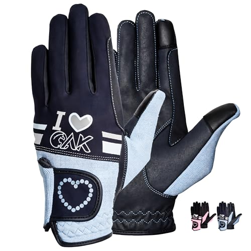 AK Love - Guanti da equitazione per donne, uomini e bambini, per tutte le stagioni (blu navy/cielo, M)