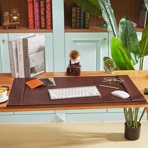 Saysurey Leather Desk Pad Protector 30\" x 18\" Leather Desk Blotter with Side Rails Leather Desk Mat for Office Home Workplace Desktop Writing Board Christmas Gifts for Dad Husband(Brown)