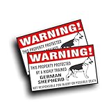 Warning Decal, Property Protected By A Highly Trained - German Shepherd Guard Dog Bumper, Fence Or Window Sticker - 5.75x3.25 inch