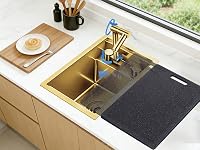 Gold Versteckter Küchenbar Spüle mit Klappbarem Wasserhahn, 30 x 45 cm, Gold Kleine Küchenspüle aus Edelstahl, Einbauspüle mit Schneidebrett, Siebkorb, Überlaufset – Ansicht 2
