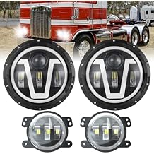 7 INCH Headlight+ 4 INCH Fog Lights Fit For 2001-2016 Freightliner Coronado,DOT Headlights with Amber Turn Signals&White DRL,800% Brightness 6000K White Hi/Low Sealed Beam,Pack of 4