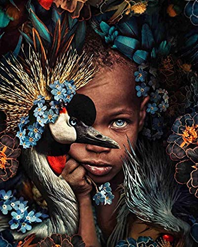 5D DIY Diamond Painting for Adults African American Girl & Peacock Full Drill DIY Diamond Art Kits Cross Stitch Embroidery Round Diamonds Paint by Number Home Decor 30x40CM/12x16IN