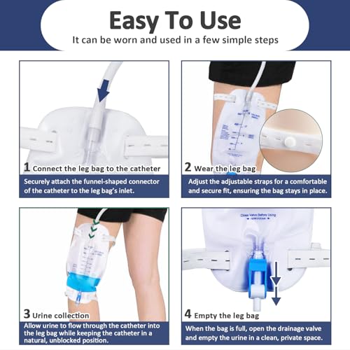 5 Pcs 500ml Leg Bag Urinary Drainage Bag with 18” Tubing – Portable & Wearable with Adjustable Straps Easy-Drain Anti Reflux & Leak-Proof, Blue