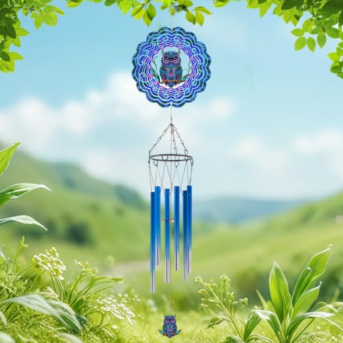 Wind Chimes with Owl Wind Spinner Gifts for Men Women Retirement Teacher Parents - Outdoor Hanging Decor Clearance for Garden Patio Backyard Or Porch