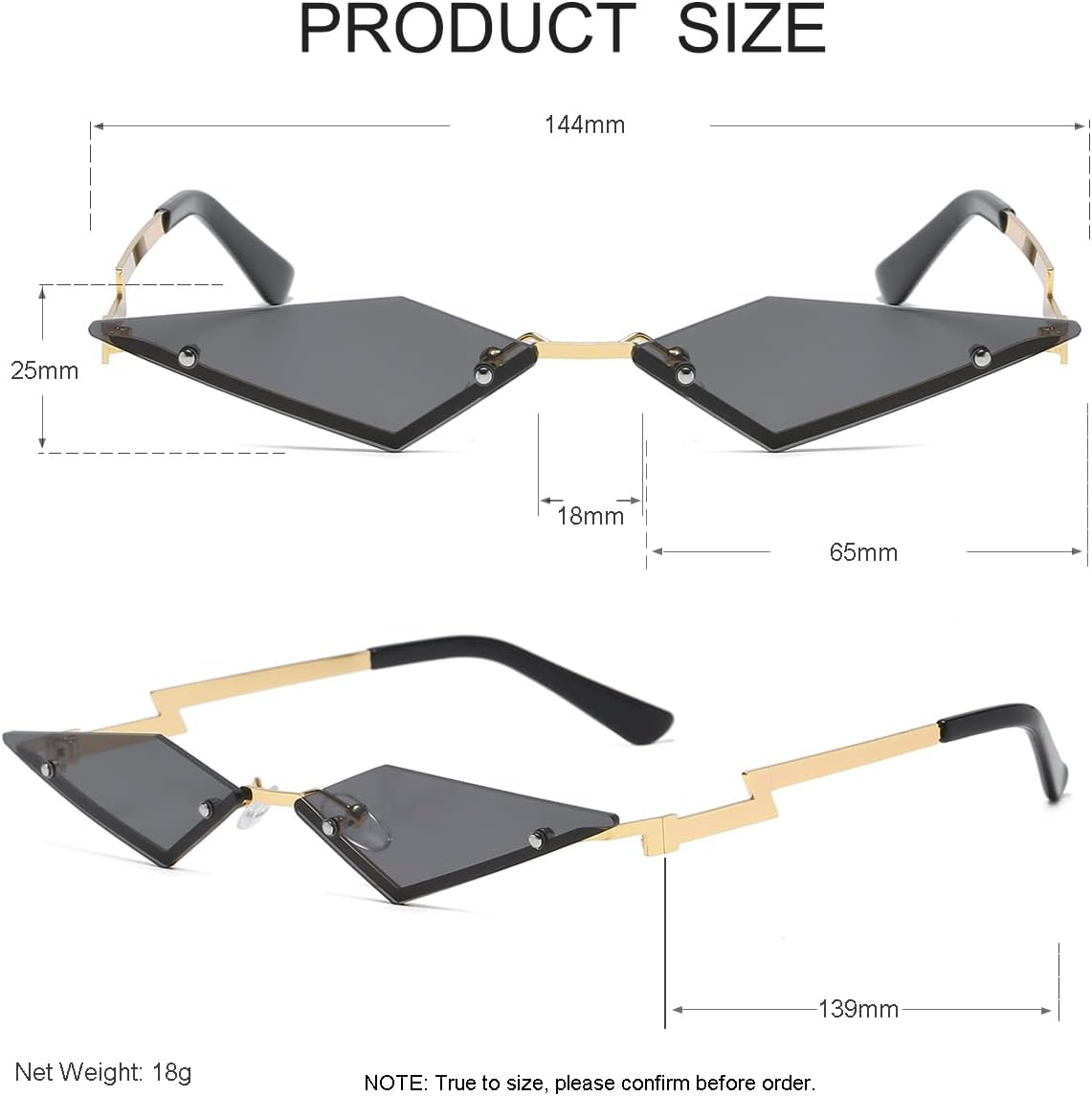 JOVAKIT Rimless Lozenge Sunglasses for Women Men Fashion Polygon Sun Glasses Metal Frame Rave Party Halloween Eyeglasses - Image 4