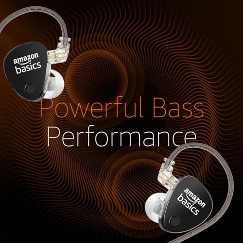 Image of Amazon Basics Pro Series in Ear Earphone with Mic | 3.5 mm Plug | Dual 10mm Dynamic Drivers | 4-Level Tuning Switch | OFC Flat Cable | 3.5mm Plug | for Audiophiles & Musicians | Black