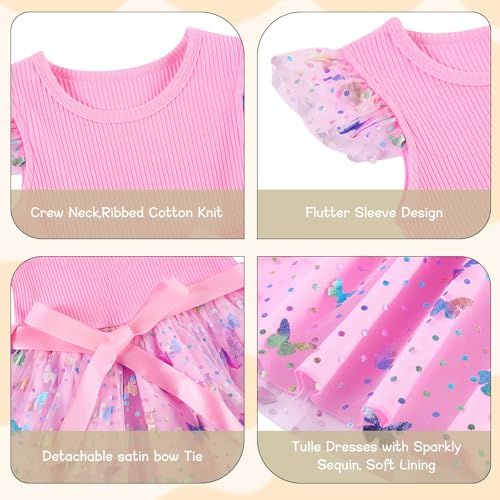 Girl Tulle Dresses Sequin Butterflies Ruffle Sleeveless Flower Girls Tutu Dresses for Holiday Wedding Party Dress Size 2T 3T Years (Pink 5,3T) — view 5