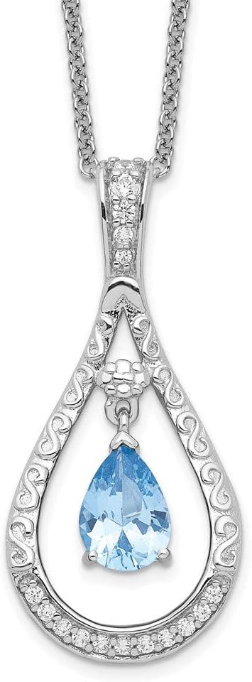 Necklace Chain White Sterling Silver Gemstone (03) March Cubic Zirconia Cz 18 In 2 Mm