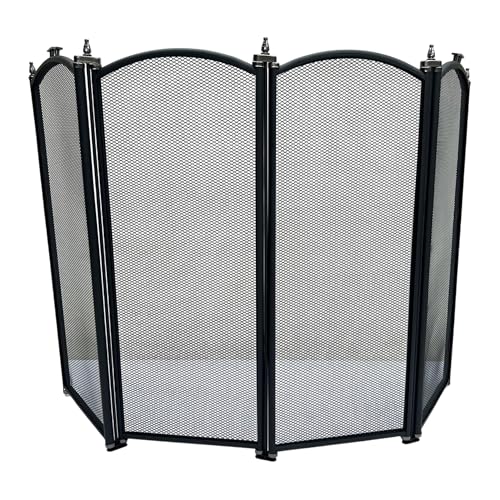 Pantalla de chimenea plegable de 4 paneles con malla de protección 2