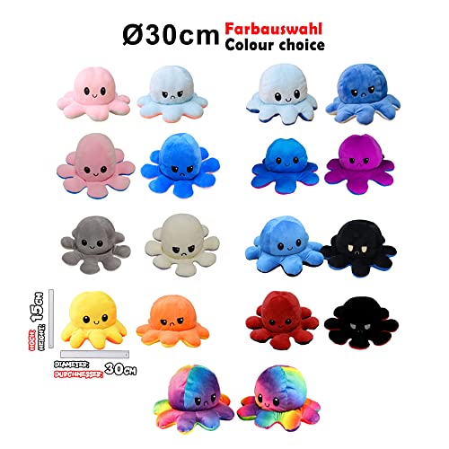 KUNSTIFY 30cm Oktupus Stimmungs Kuscheltier XXL, Geschenke für Frauen, Beste Freundin, Kinder (30cm Pink Blau)