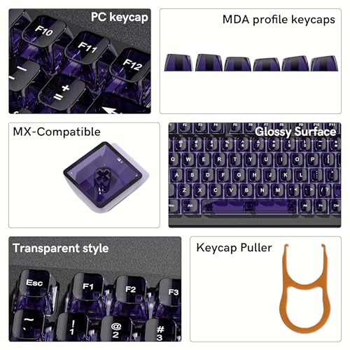 Image of dagaladoo Clear keycaps,Transparent Keyboard keycaps,Jelly Key caps Set,Shine Through keycap,MDA Profile Keyboard caps for Mx Switches Mechanical Keyboard(Purple)