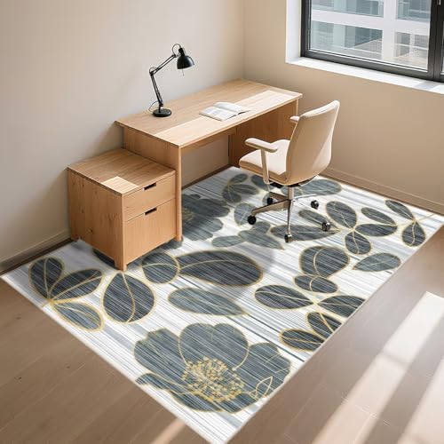 Tapis maison anti dérapant gris bleu 170x240cm grand motif botanique moderne - 8