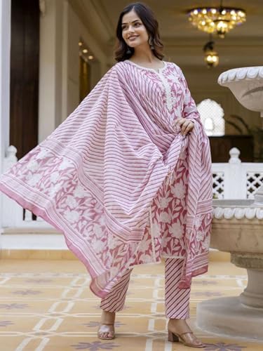 Image of PARTHVI Women Straight Floral Printed Kurta and Pant Set with Dupatta | Ethnic Set | Dupatta Set | Suit Set | Kurta Set | Wedding Suit Set