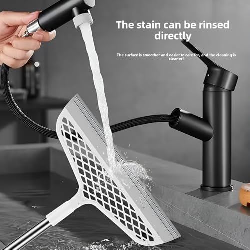 Image of Floor Mop with Silicone Squeegee - Multi-Surface Cleaning Wiper for Floor, Carpet, Bathroom, Tile, Marble, Wall, Glass, Table & Mirror - Squeeze Sponge Mop for Clean & Dry Use
