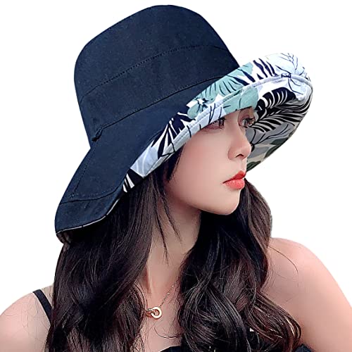 Huamulan Women Wide Brim Summer Sun Hat Wired Edge Floral Beach Bucket Hats Reversible Foldable Fishing Travel Uv Protection Lady Hat Windproof Chin Cord String #TOP14