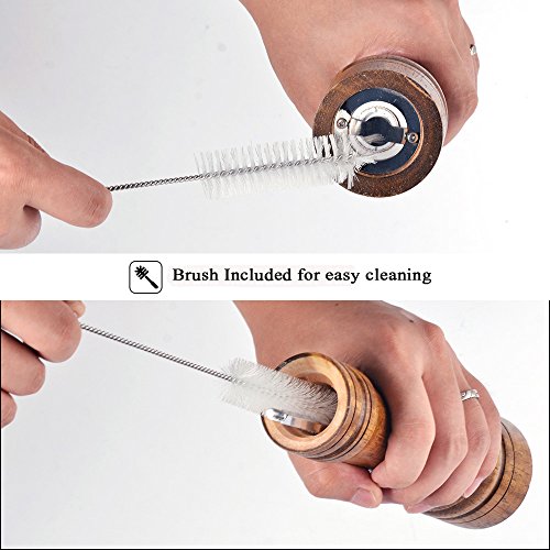 Szuah Salt And Pepper Grinders, Oak Wooden Salt And Pepper Mills Shakers With Cleaning Brush & Wood Stand, Ceramic Rotor With Strong Adjustable Coarseness[Set Of 2] #TOP4