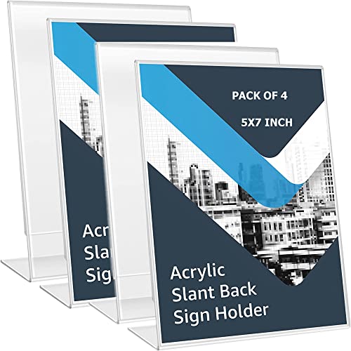 Image of Parikshit Sublimation 7x5 inch Portrait Acrylic Sign Holder Table top Display Stand for Exhibition menu Photo Flyer brochure (5X7 Inch - 4pc, Portrait)